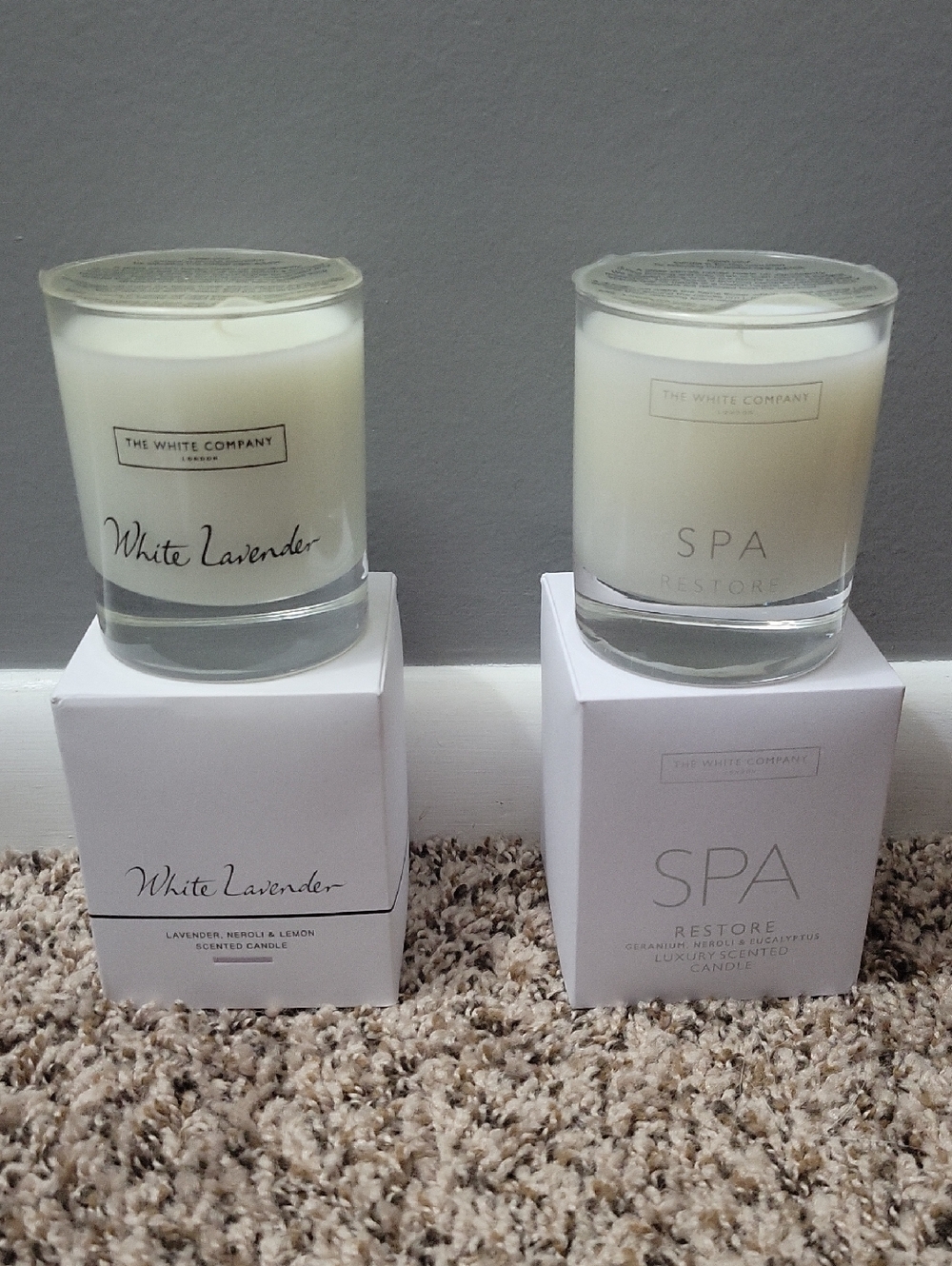 The White Company White Lavender & Spa Restore Scented Candles - White